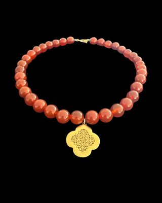 Agate Necklace with Gold Plated Clover