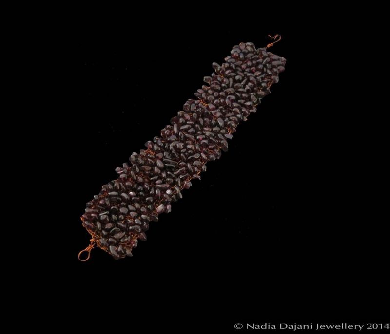 Copper crochet bracelet with gemstones