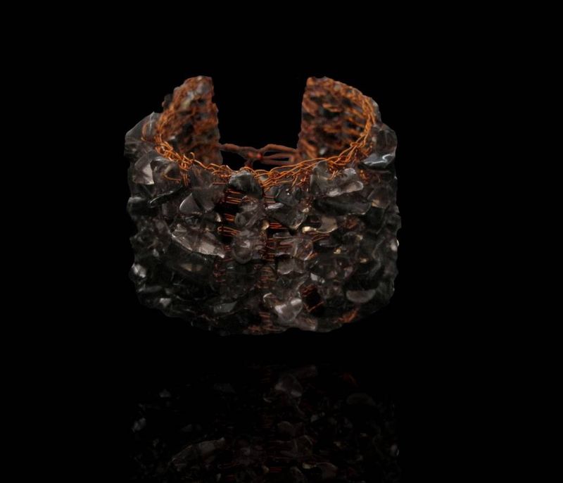 Copper crochet bracelet with gemstones