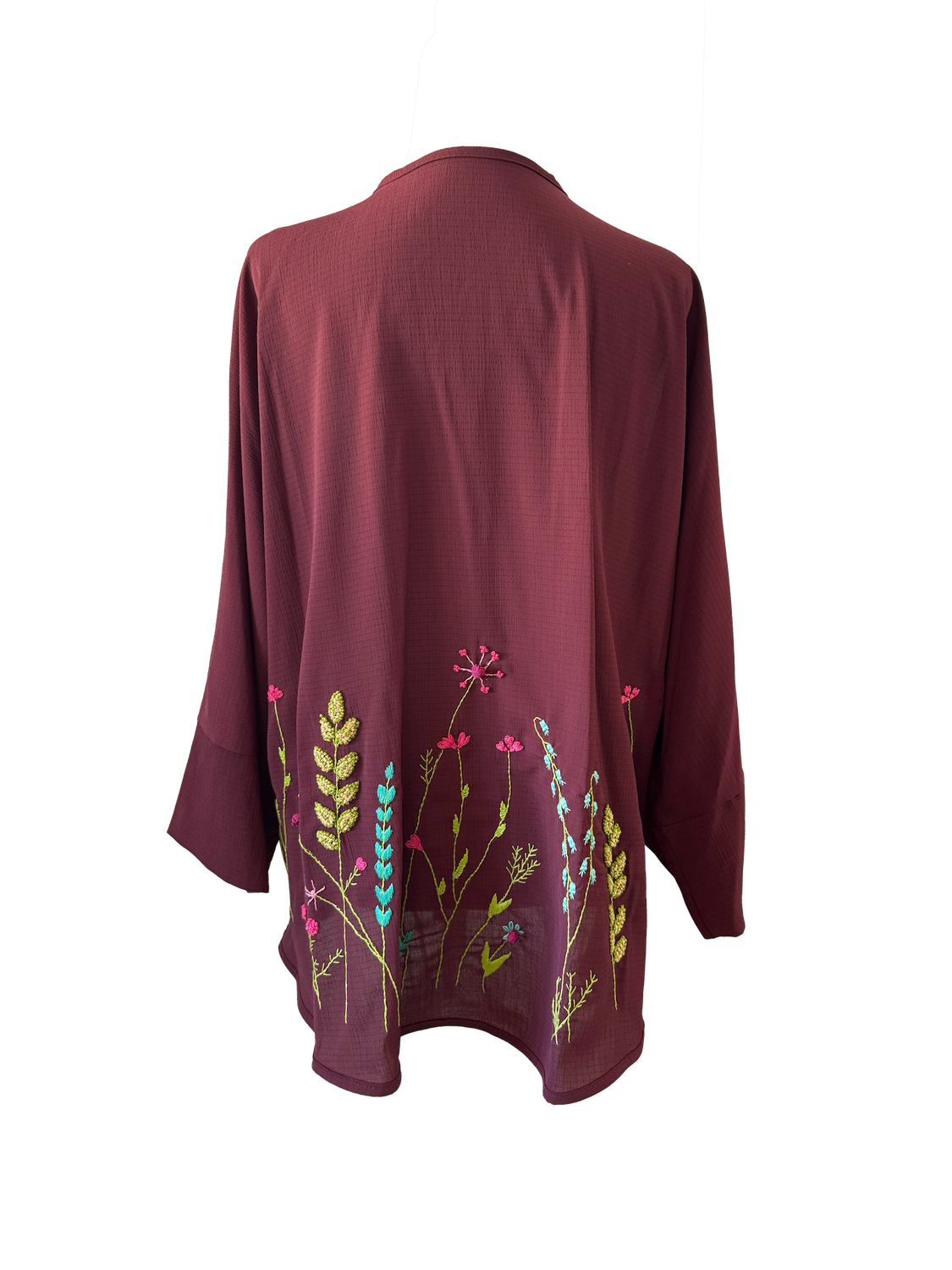 Nadia Dajani x UNHCR Oversized Kimono Jacket With Hand Embroidery in Burgundy