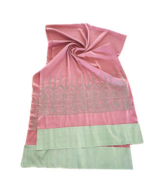 The Wide Embroidered Scarf with Thai Silk Trim in Pink