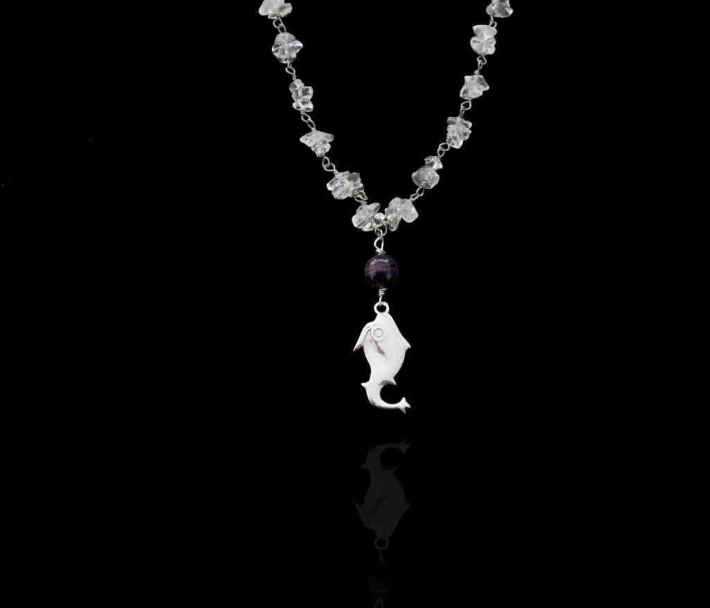 Stone Wire Necklace with Jerash Fish Pendant