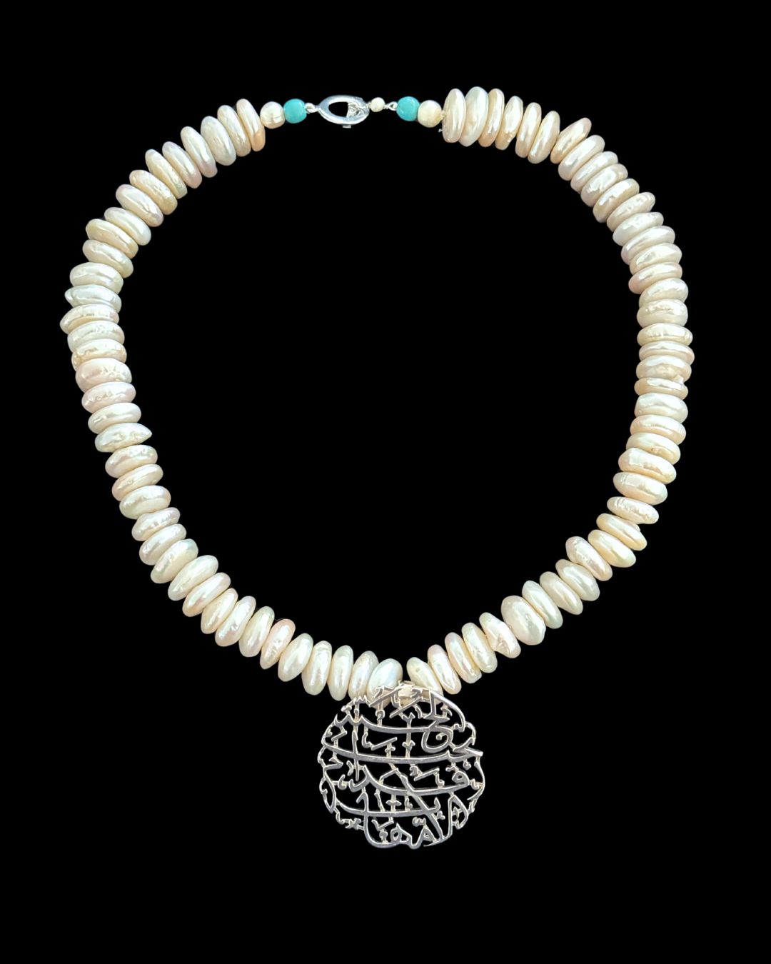 Pearl Necklace with Silver Motherhood Pendant