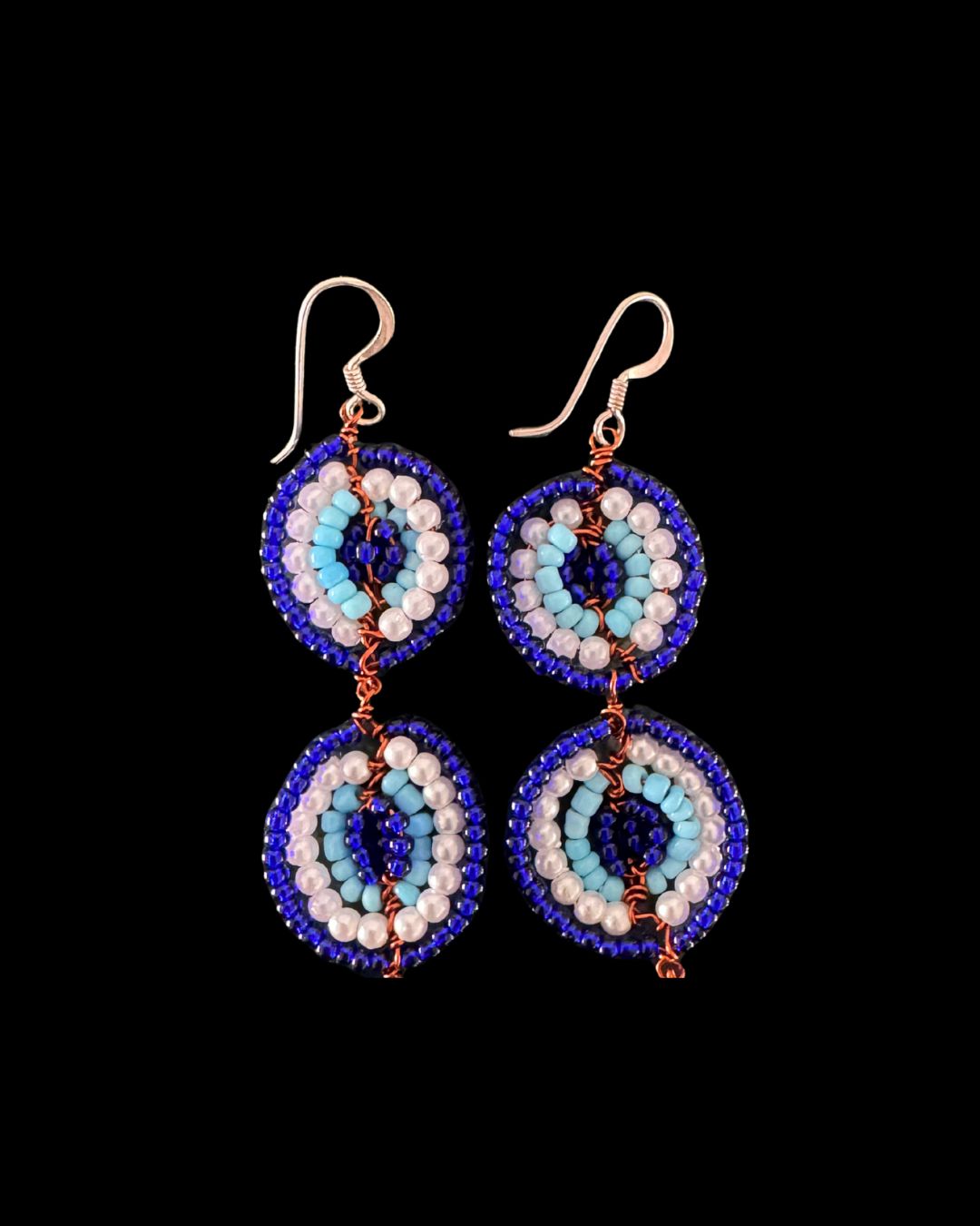 Double Copper Eye Earrings, Colour: Blue