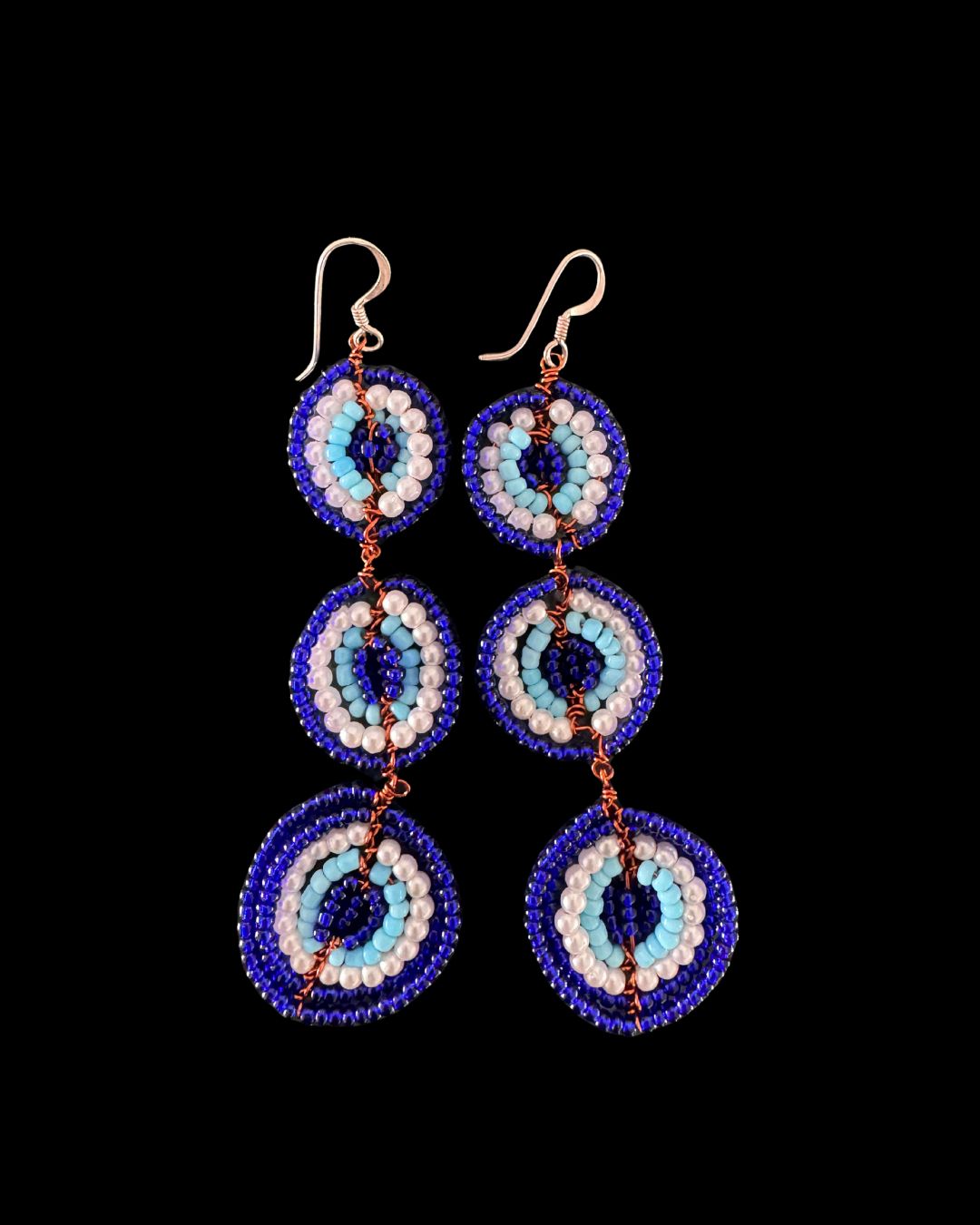 Triple Copper Eye Earrings, Colour: Blue