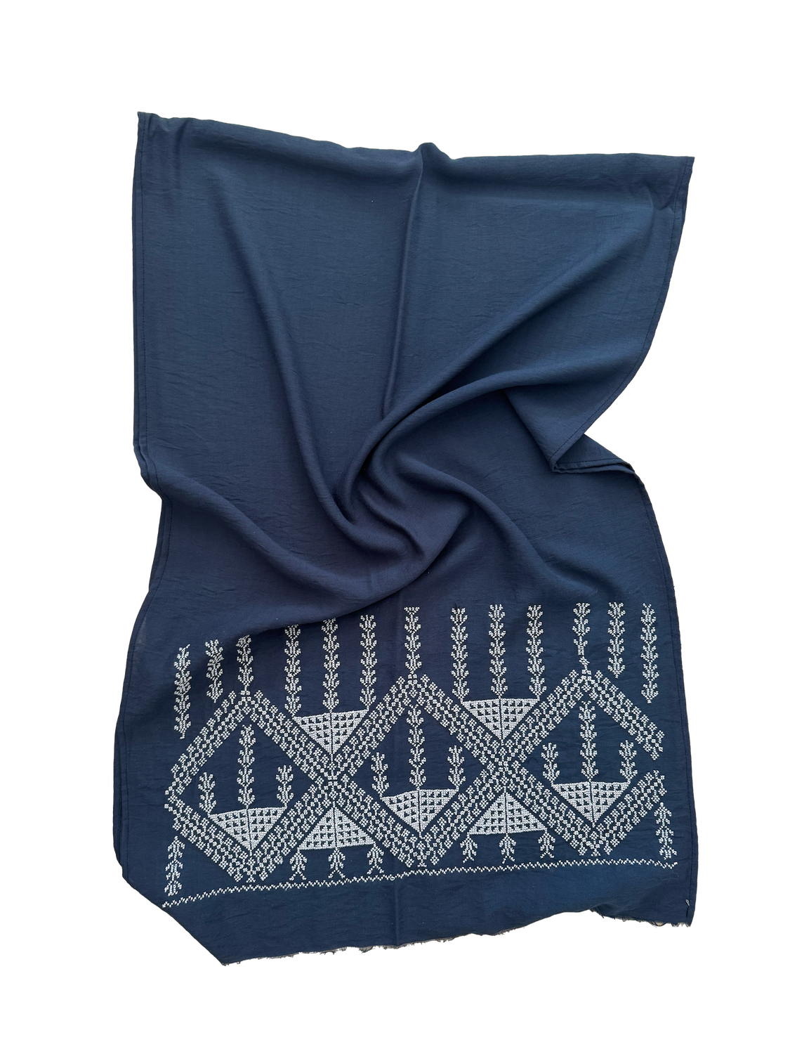 Navy Blue Embroidered Scarf