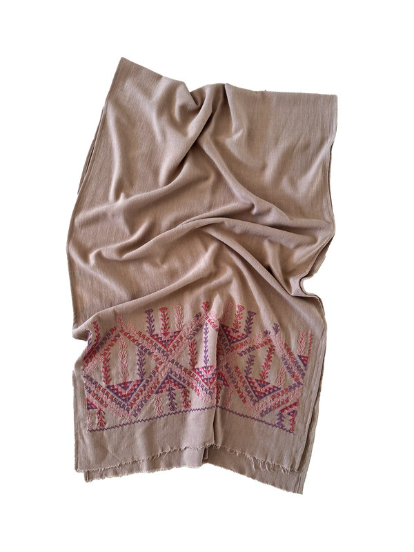 Beige Embroidered Scarf