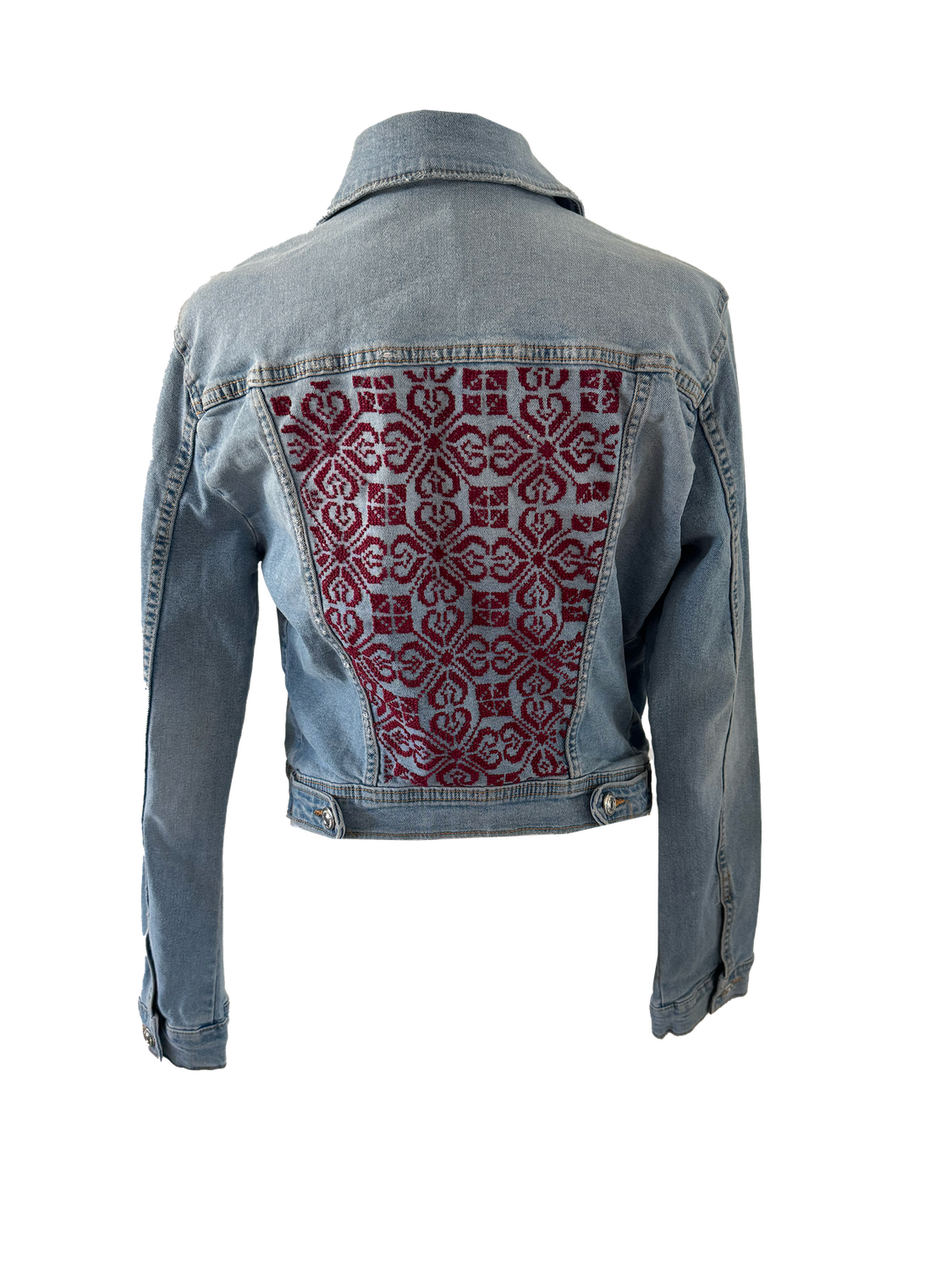 The Lightly Embroidered Denim Jacket in Burgundy