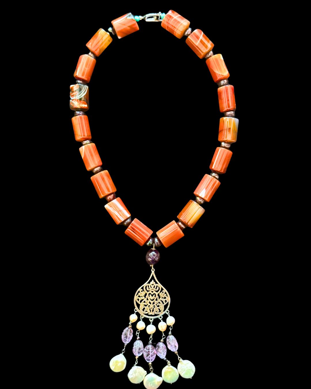 Gemstone Arabesque Necklace with Tassels