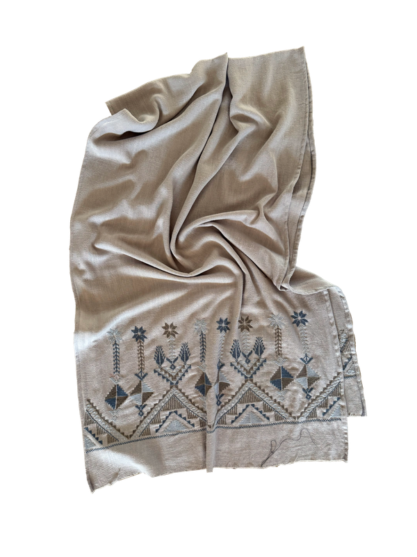 Beige Embroidered Scarf