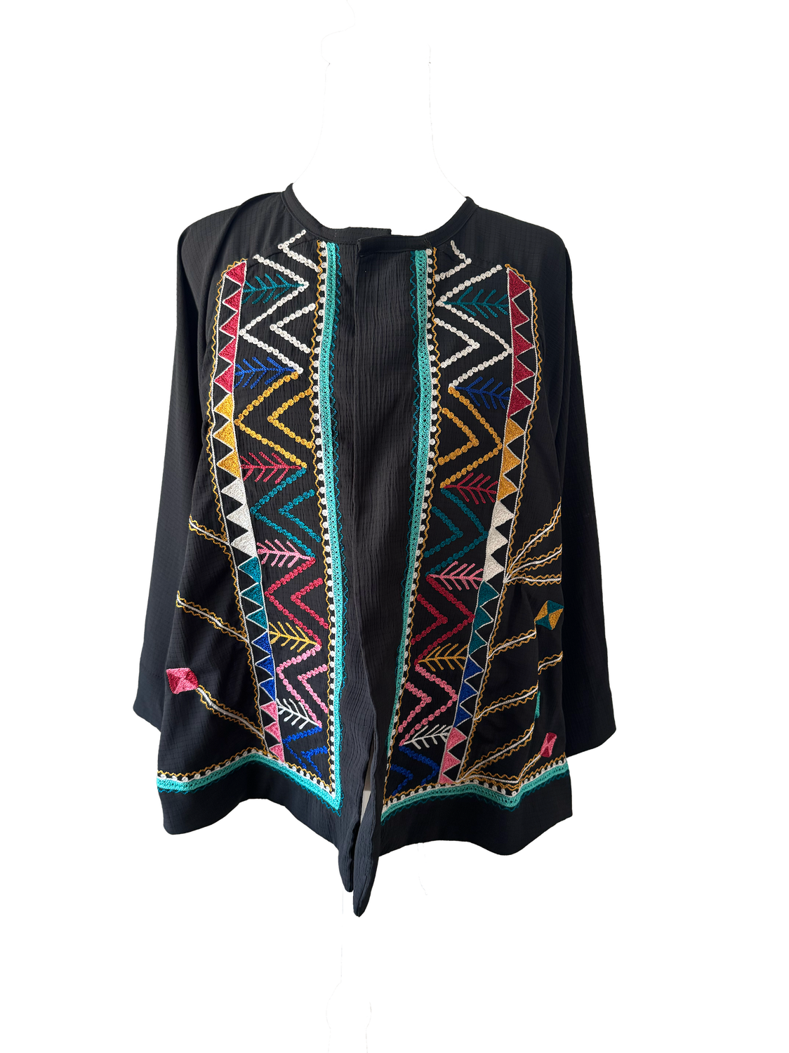 Kimono Cut Jacket With Blue Aghabani Embroidery