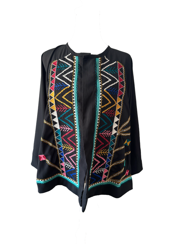 Kimono Cut Jacket With Blue Aghabani Embroidery