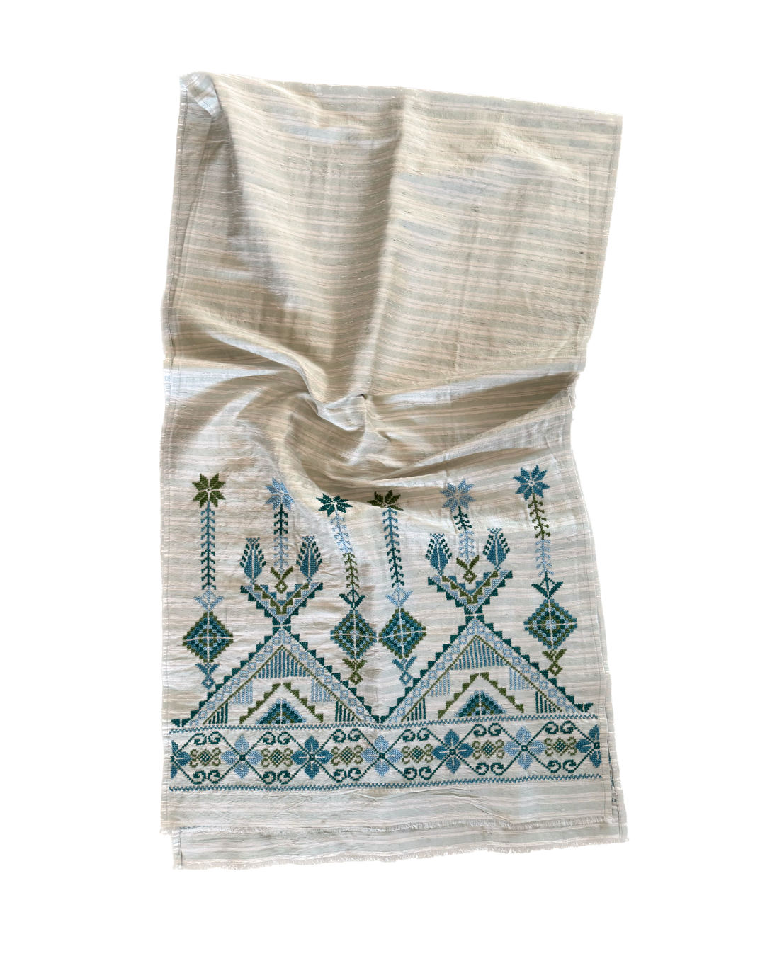 The Embroidered Double Width Thai Silk Scarf in White