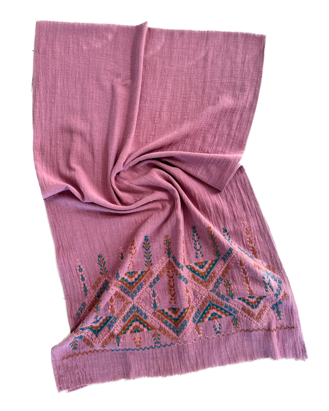 Pink Embroidered Scarf