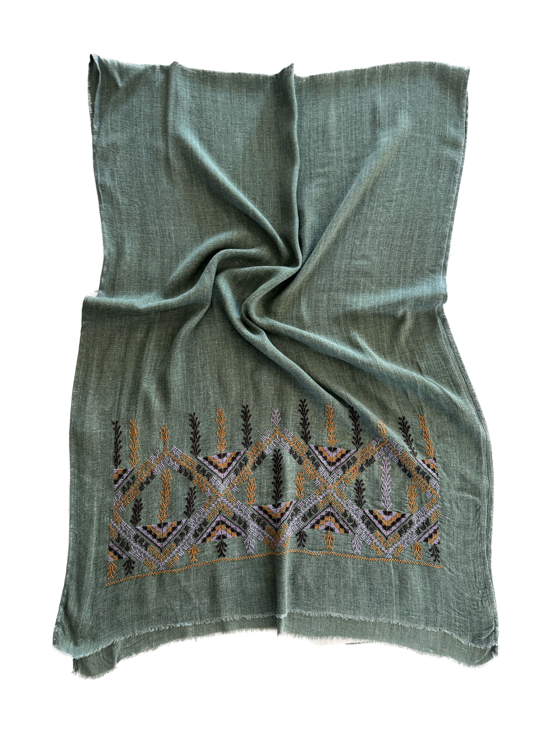 Olive Green Embroidered Scarf