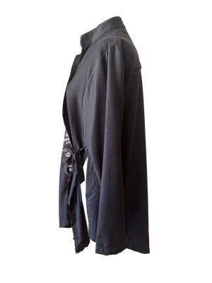 The Hand Embroidered Wrap Shirt in Grey With Pink Embroidery
