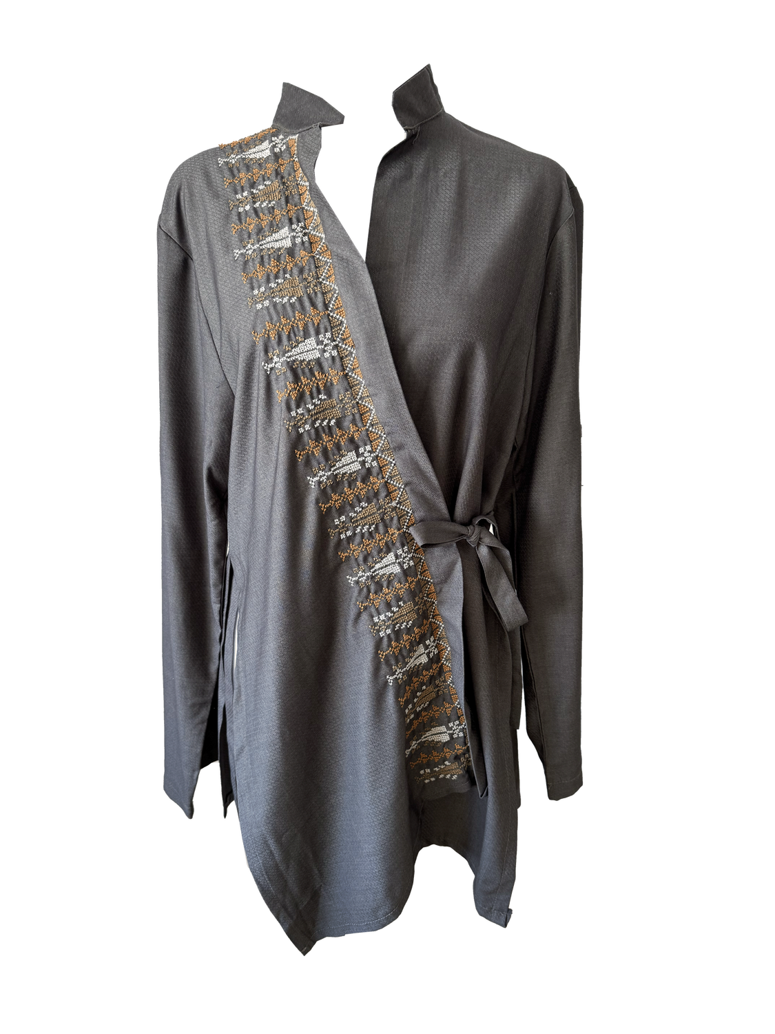 The Hand Embroidered Wrap Shirt in Brown