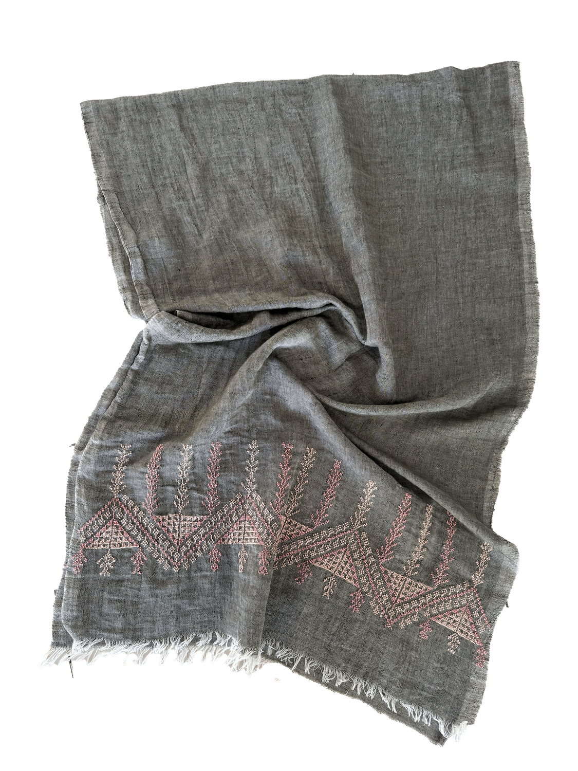 The Embroidered Egyptian Cotton Scarf in Olive Green