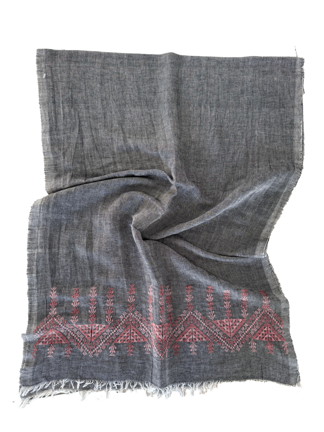 The Embroidered Egyptian Cotton Scarf in Charcoal Grey