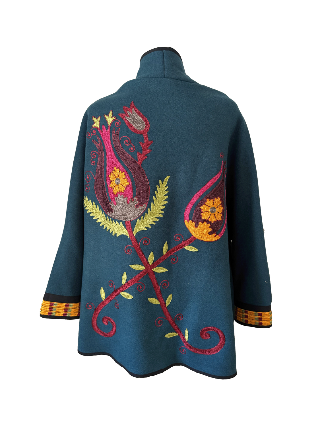 The Round Jacket With Aghabani Embroidery in Teal
