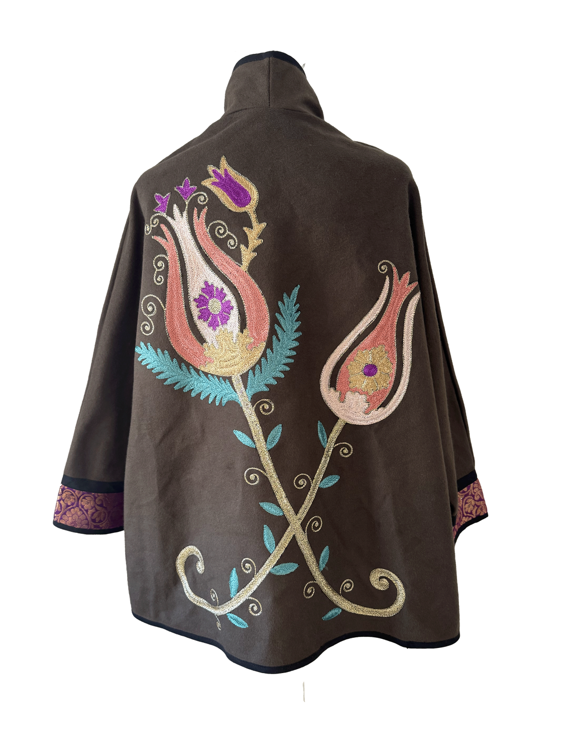 The Round Jacket With Aghabani Embroidery in Brown and Pink