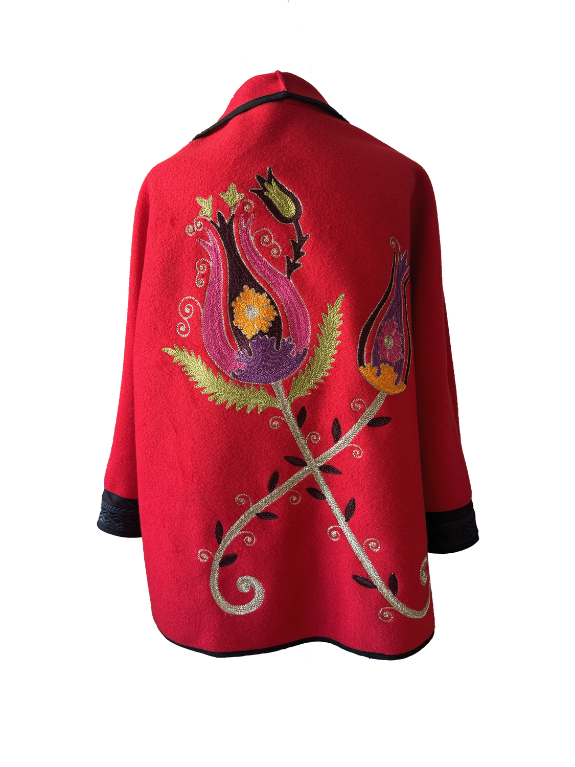 The Round Jacket With Aghabani Embroidery in Red