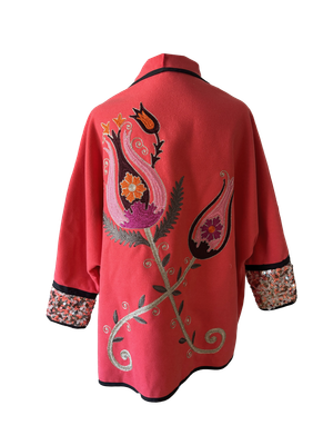 The Round Jacket With Aghabani Embroidery in Bright Pink