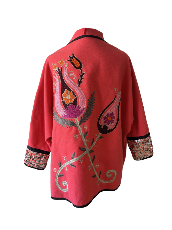 The Round Jacket With Aghabani Embroidery in Bright Pink