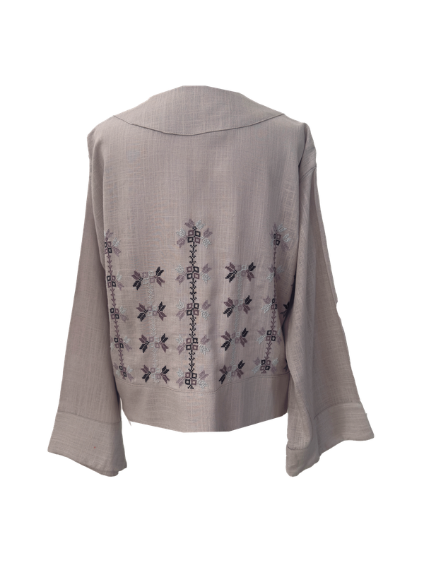 The Embroidered Linen Jacket in Lavender with Light Purple Embroidery