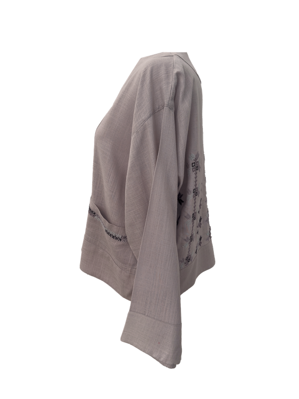 The Embroidered Linen Jacket in Lavender with Light Purple Embroidery