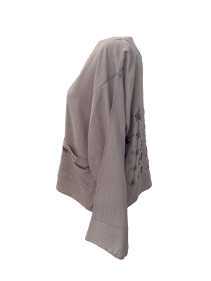 The Embroidered Linen Jacket in Lavender with Light Purple Embroidery