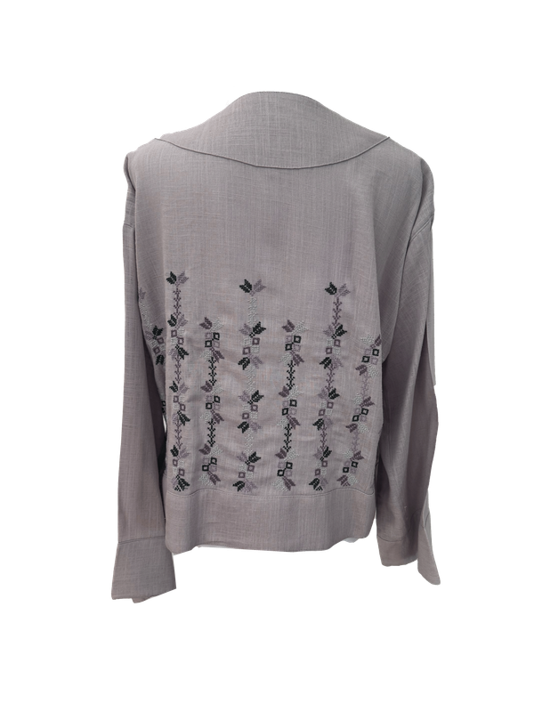 The Embroidered Linen Jacket in Lavender with Purple Embroidery