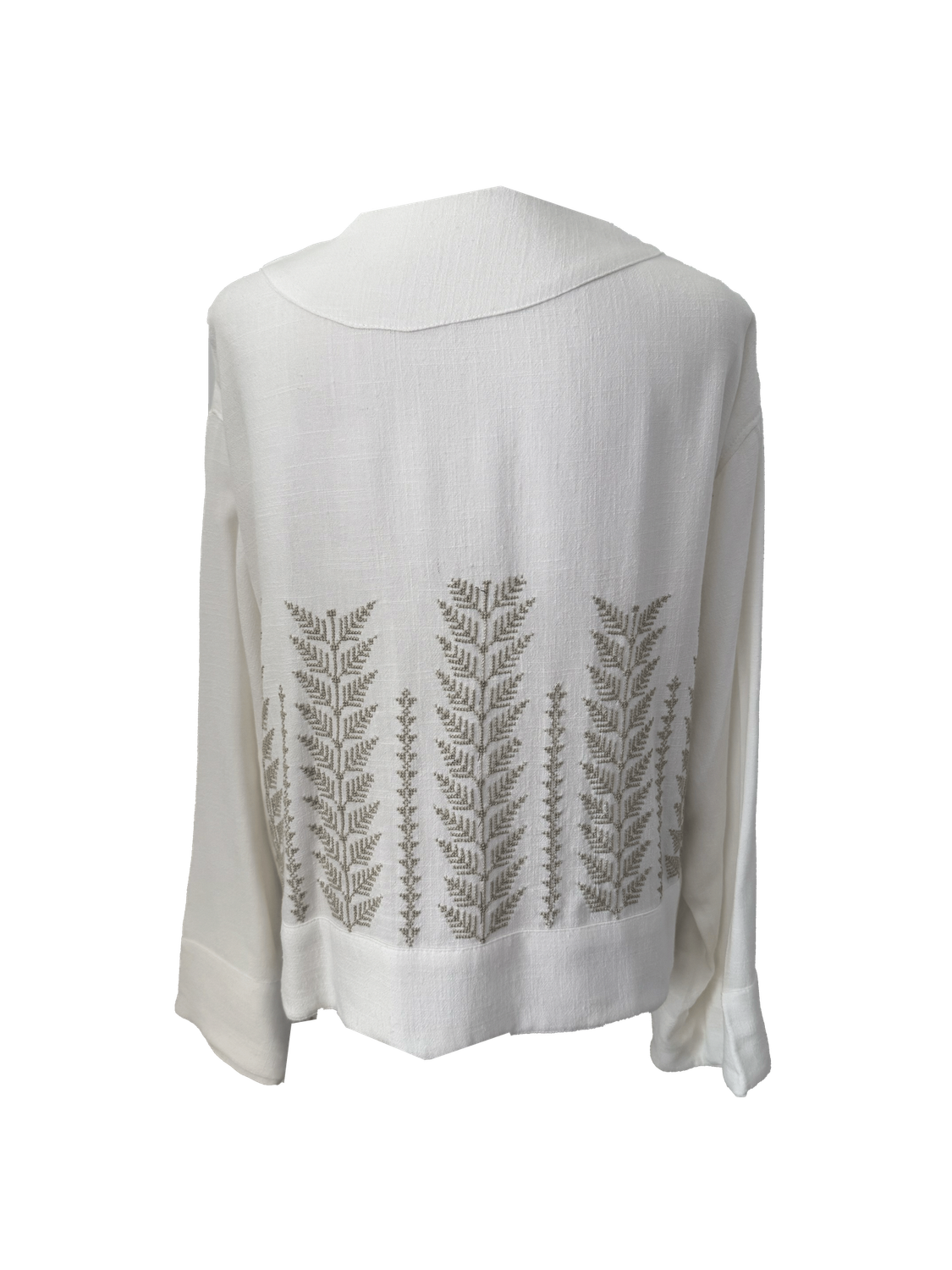 The Embroidered Linen Jacket in White with Beige