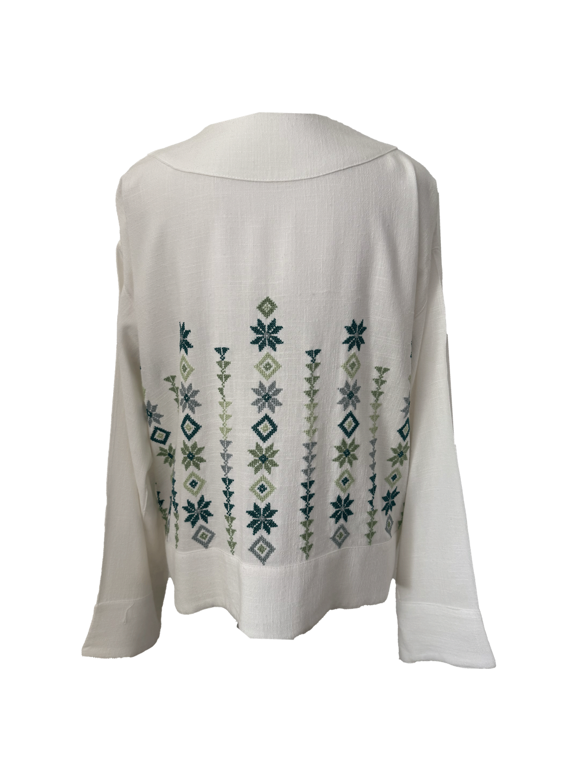 The Embroidered Linen Jacket in White with Green