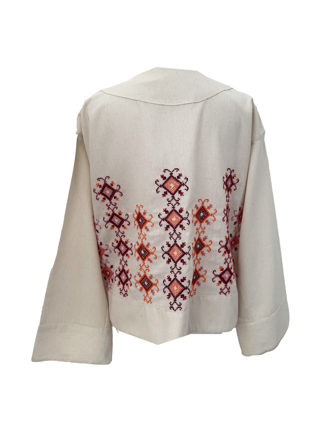 The Embroidered Linen Jacket in Ivory with Pink and Orange