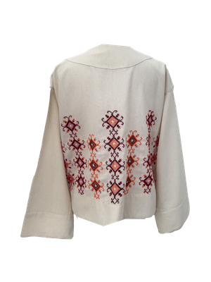 The Embroidered Linen Jacket in Ivory with Pink and Orange