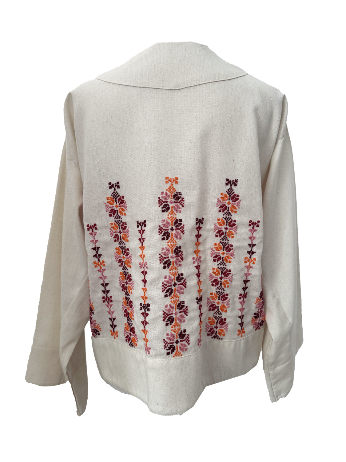 The Embroidered Linen Jacket in Ivory with Orange and Pink