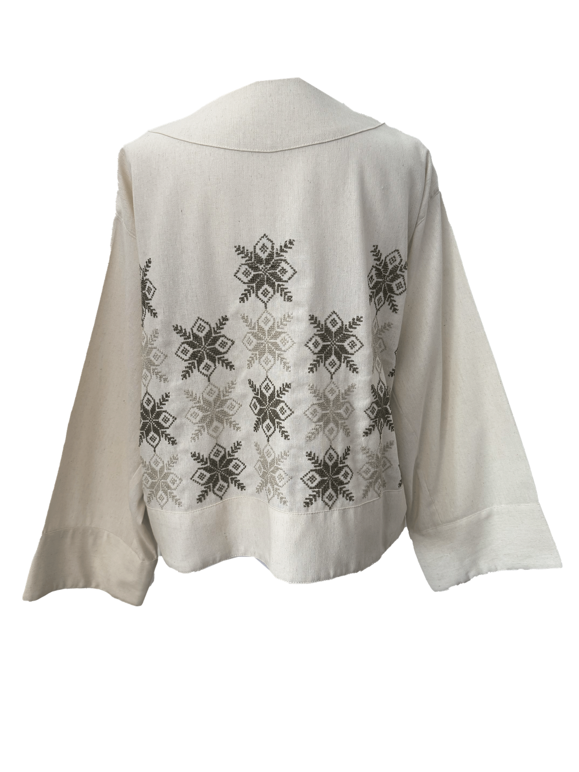 The Embroidered Linen Jacket in Ivory with Beige and Olive Green