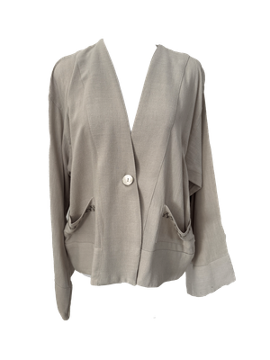 The Embroidered Linen Jacket in Beige with Olive Green