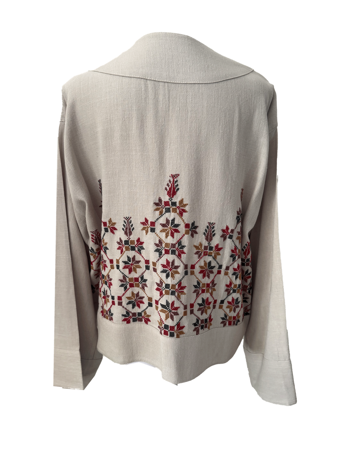 The Embroidered Linen Jacket in Beige with Red