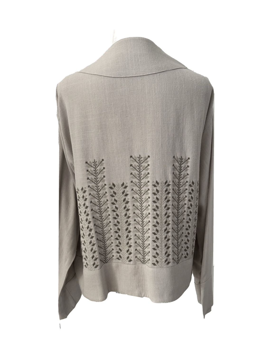 The Embroidered Linen Jacket in Beige with Olive Green