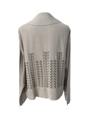The Embroidered Linen Jacket in Beige with Olive Green