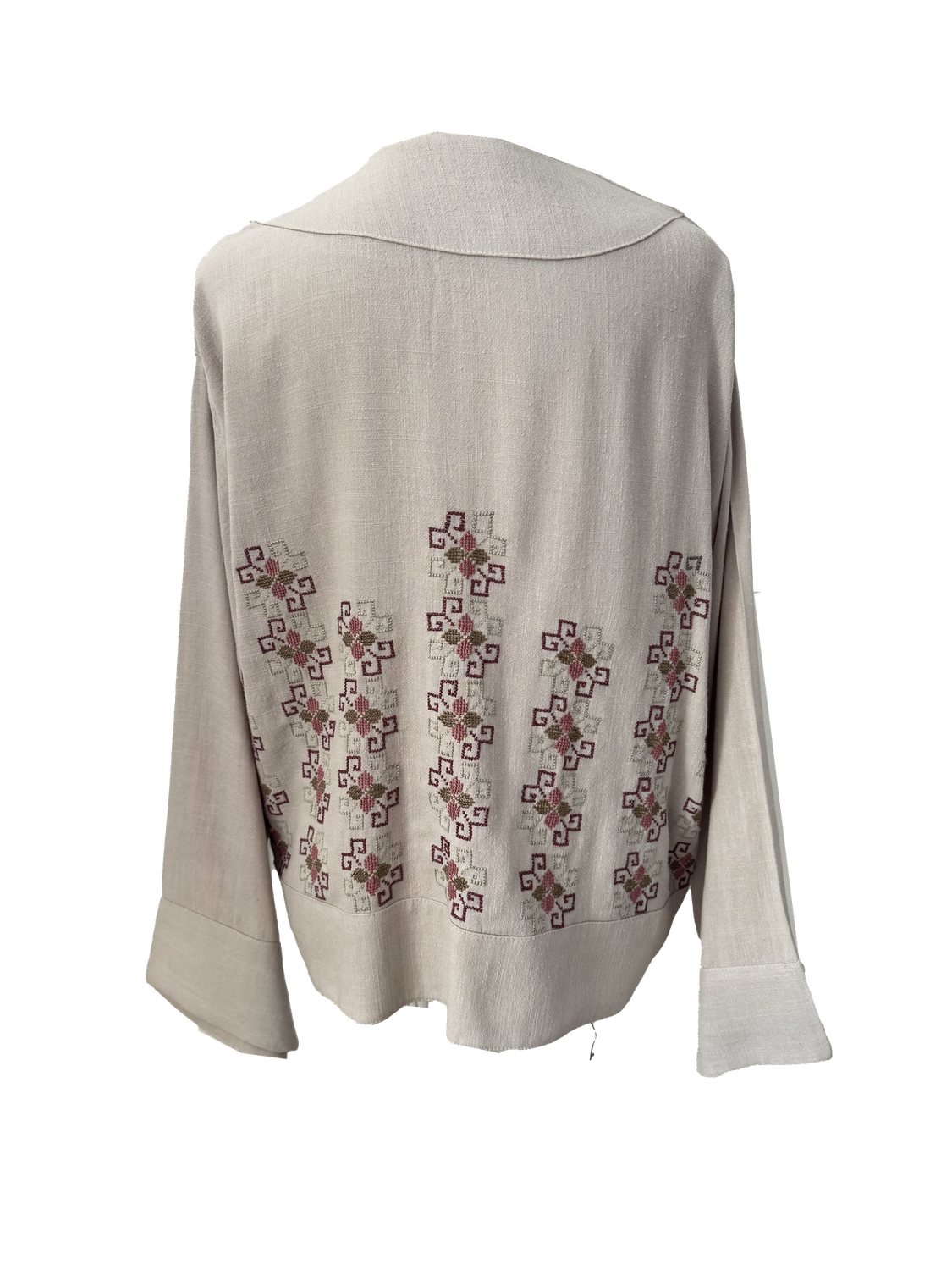 The Embroidered Linen Jacket in Beige with Purple