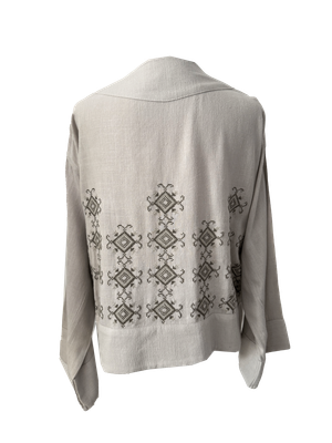 The Embroidered Linen Jacket in Beige with Beige Embroidery