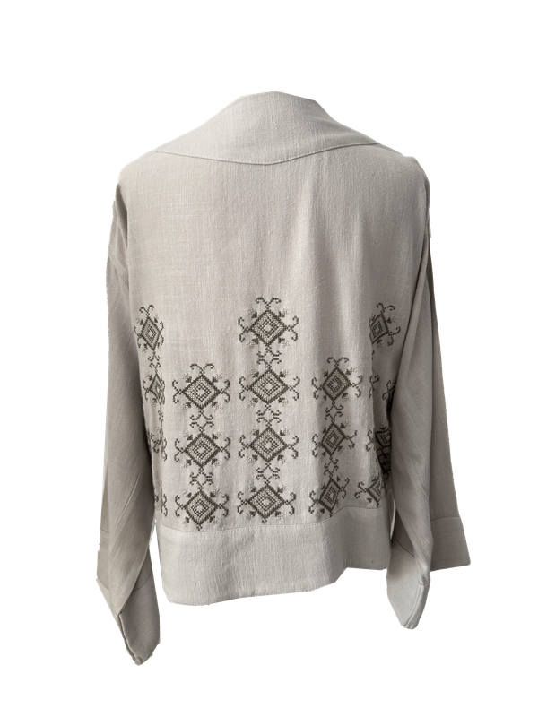The Embroidered Linen Jacket in Beige with Beige Embroidery