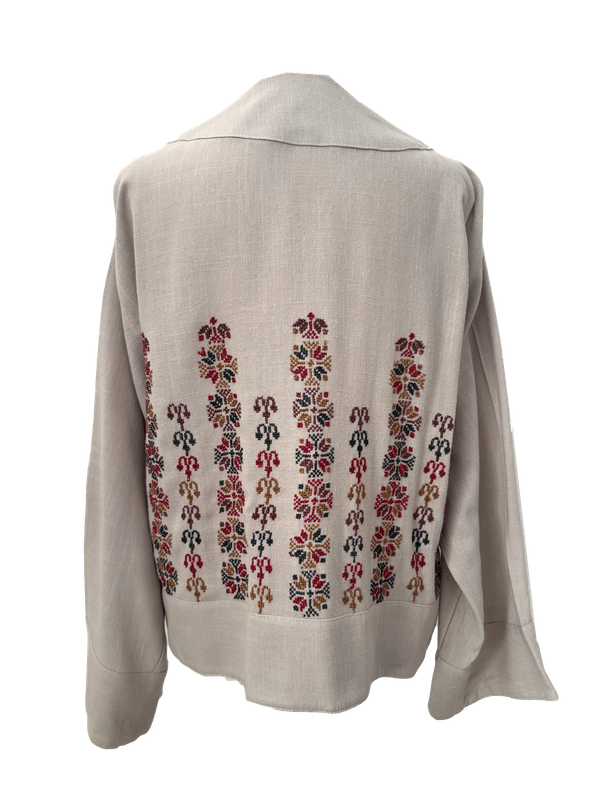 The Embroidered Linen Jacket in Beige with Bethlehem Star