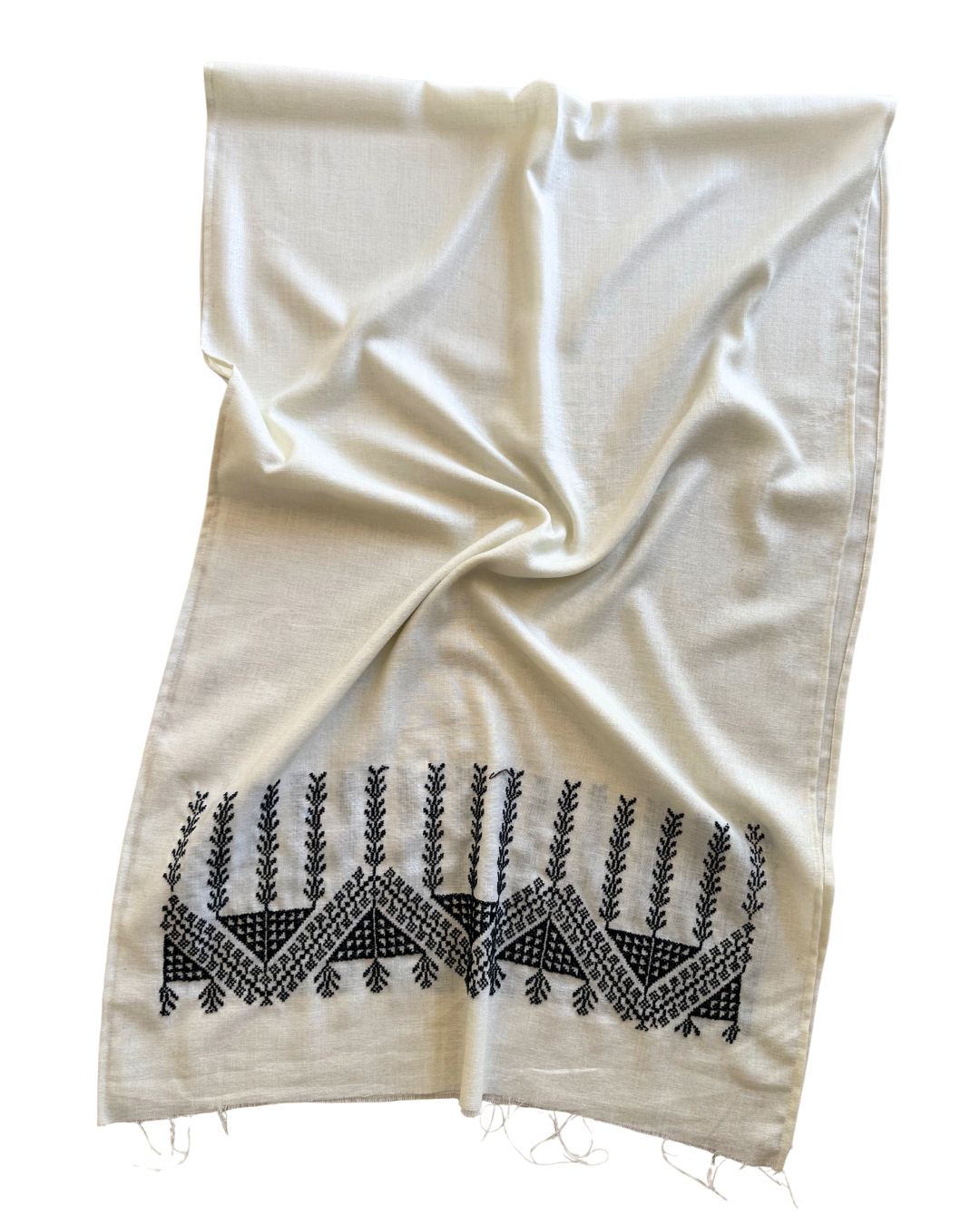 The Lightly Embroidered Scarf in White