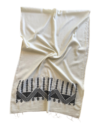 The Lightly Embroidered Scarf in White
