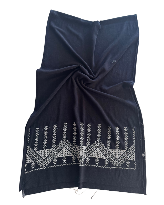 The Lightly Embroidered Scarf in Black