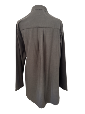 The Hand Embroidered Wrap Shirt in Brown with Purple Embroidery